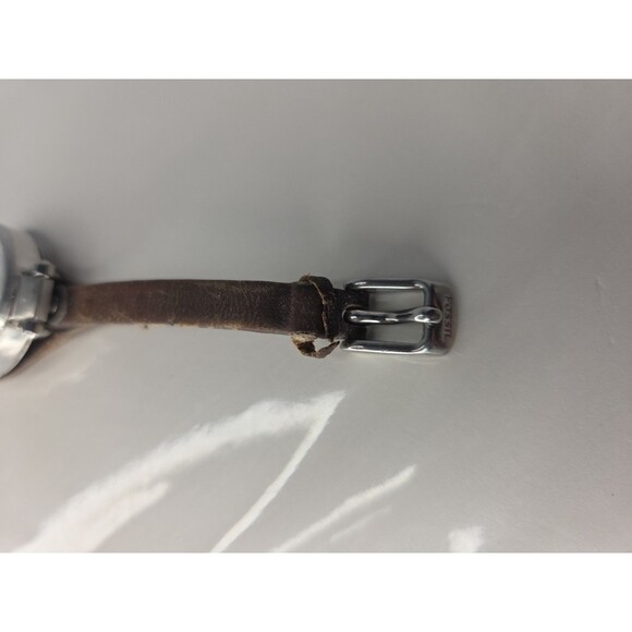 Fossil 32mm Silver Case White Dial On Branded Brown Bund Strap - Picture 6 of 8
